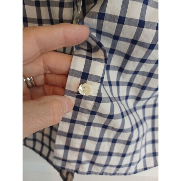 J. Crew x Thomas Mason navy gingham shirt womens 2 classic preppy buttonup flaw - Picture 4 of 9